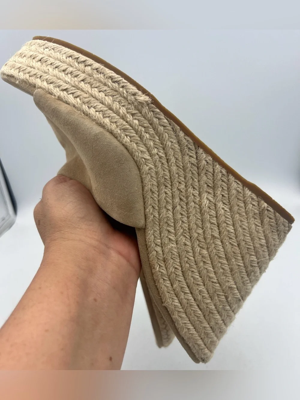 Veronica Beard Women’s Suede Espadrille Wedge Slide Sandals Beige Tan Size 8.5M